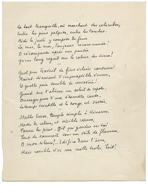VALÉRY Paul Le Cimetière marin manuscrit autographe complet chef d'oeuvre poétique du XXe siècle