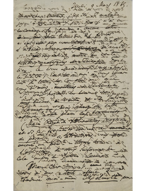 BAUDELAIRE Charles Lettre autographe signée à Michel Levy concernant une traduction de Melmoth de Maturin 9 mars 1865 