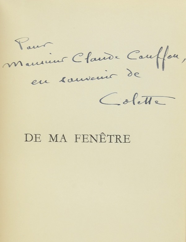 COLETTE De ma fenêtre Aux armes de France 1942 édition originale envoi autographe signé à Claude Couffon