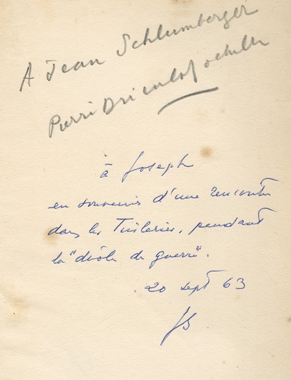 DRIEU LA ROCHELLE Pierre Plainte contre inconnu Nouvelle Revue française 1924 édition originale envoi à Jean Schlumberger