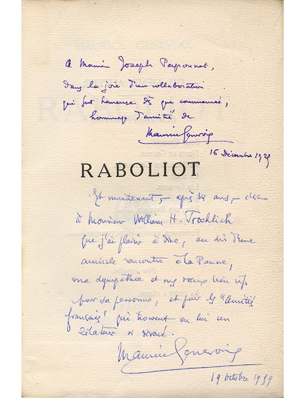 GENEVOIX Maurice Raboliot Bernard Grasset 1925 édition originale Hollande van gelder envoi autographe signé à Joseph Peyronnet