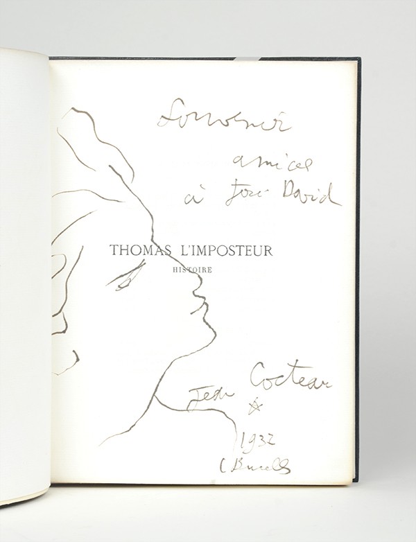 COCTEAU Jean Thomas l'imposteur 1923 édition originale réimposé sur vergé pur fil envoi autographe signé à José David dessin