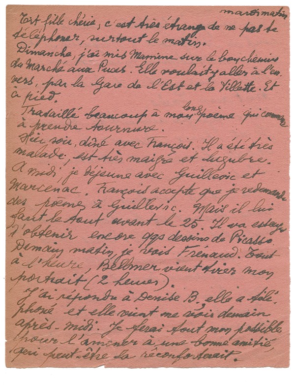 ELUARD Paul Lettre autographe signée à une intime évoquant Guillevic Marcenac Picasso André Frénaud Denise Bellon Jacqueline Duh