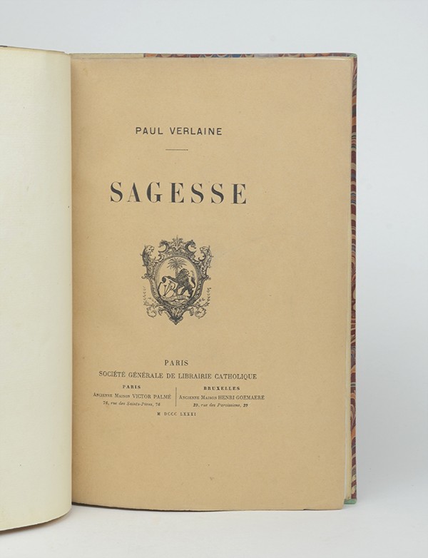 VERLAINE Paul Sagesse Société Générale de Librairie Catholique 1881 édition originale reliure de l'époque en demi-percaline